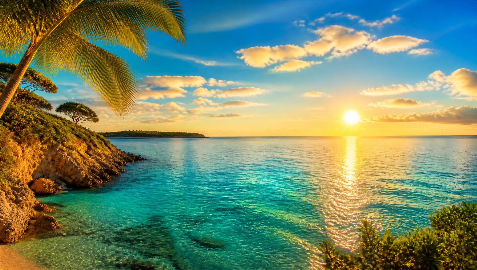Golden sunset over calm water